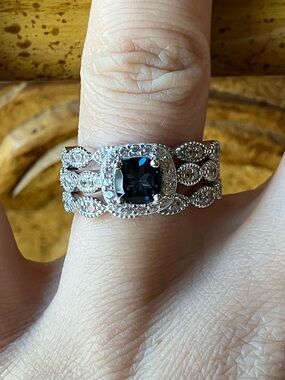 Natural London Blue Topaz Sterling Silver Ring Set Size 8